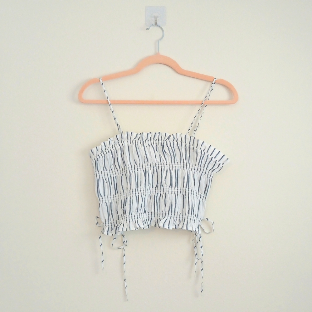 NWT Anthropologie Smocked Striped White and Blue Crop Top
